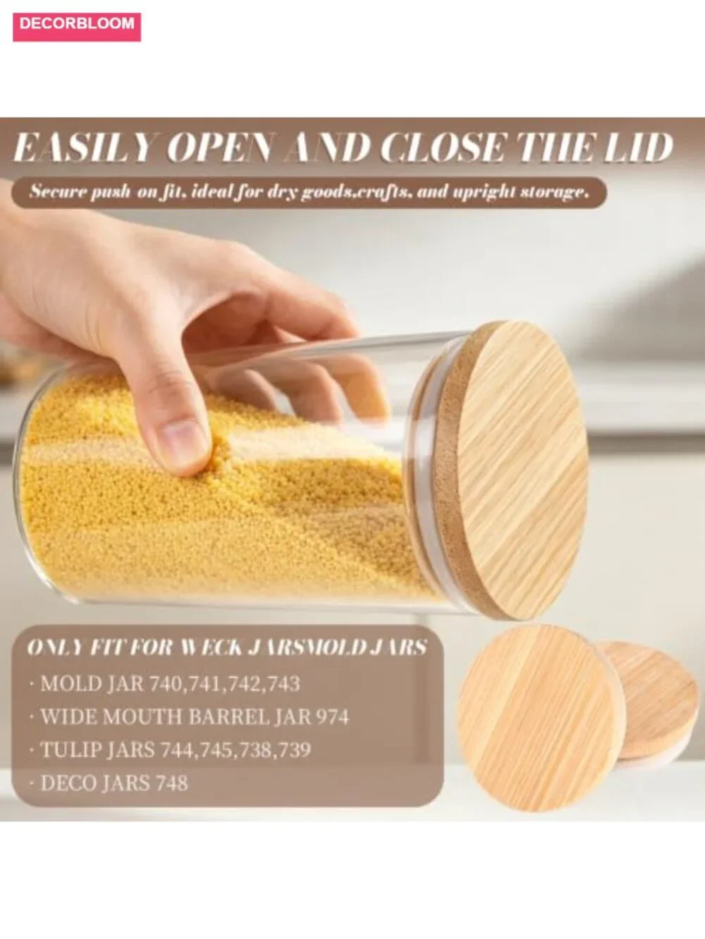 2 Pack 80mm Wide Mouth Bamboo Mason Jar Lids with Airtight Silicone Seal